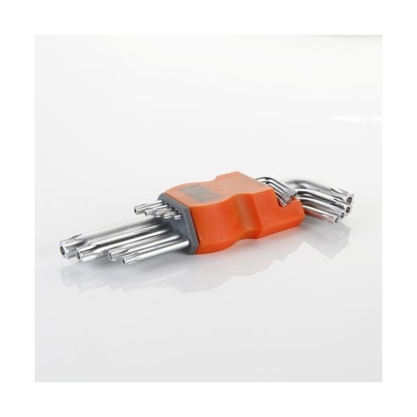 JUEGO DE LLAVES ACODADAS TORX INVIOLABLE, SOPORTE DE PLÁSTICO HR ALYCO