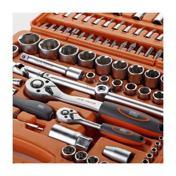 JUEGO DE LLAVES Y ACCESORIOS 110 PZAS DE 1/2" - 1/4" HR