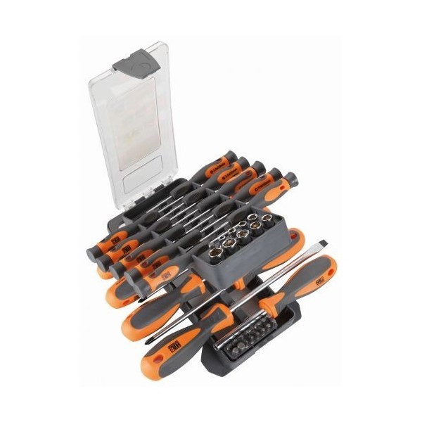 JUEGO COMBINADO DE DESTORNILLADORES, VASOS Y PUNTAS  44 PIEZAS EN ESTUCHE PLÁSTICO HR