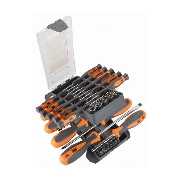 JUEGO COMBINADO DE DESTORNILLADORES, VASOS Y PUNTAS  44 PIEZAS EN ESTUCHE PLÁSTICO HR