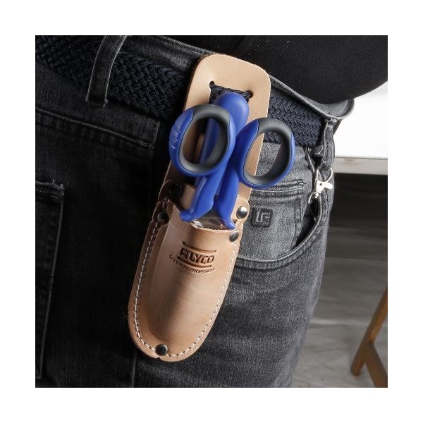 ESTUCHE DE TIJERA Y CUCHILLO PARA ELECTRICISTA EN FUNDA DE CUERO ALYCO