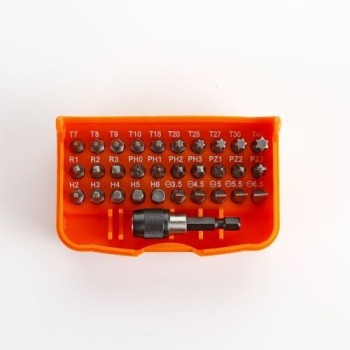 JUEGO DE 30 PUNTAS DE ATORNILLAR DE 1/4" Y ADAPTADOR EN CAJA DE PLASTICO HR 2