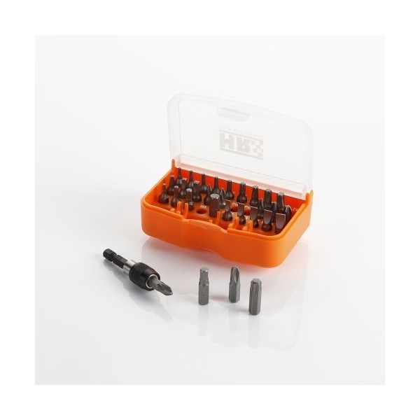JUEGO DE 30 PUNTAS DE ATORNILLAR DE 1/4" Y ADAPTADOR EN CAJA DE PLASTICO HR