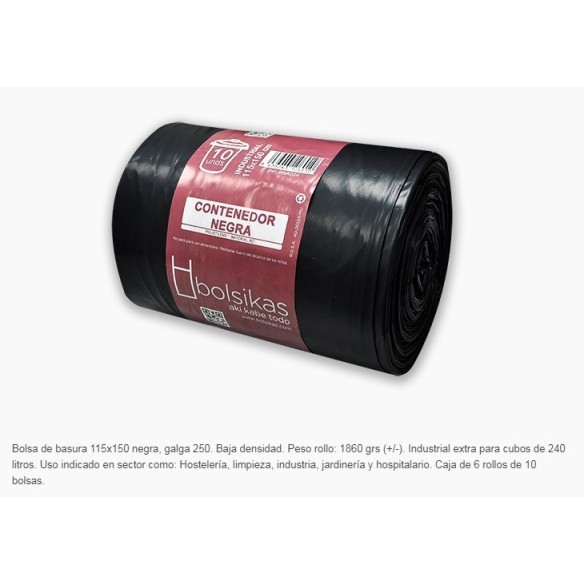 BOLSA  BASURA IND. NEGRA 115X150 G.280 BBA024  CAJA