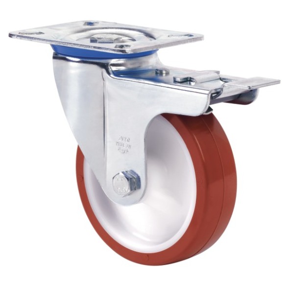 RUEDA PU ROJA GIRATORIA FR 125MM 2-2369 ALEX