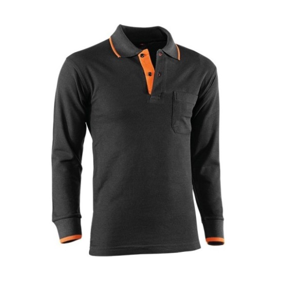 POLO M. LARGA JUBA 618 TOP RANGE NEGRO/NARANJA T-S