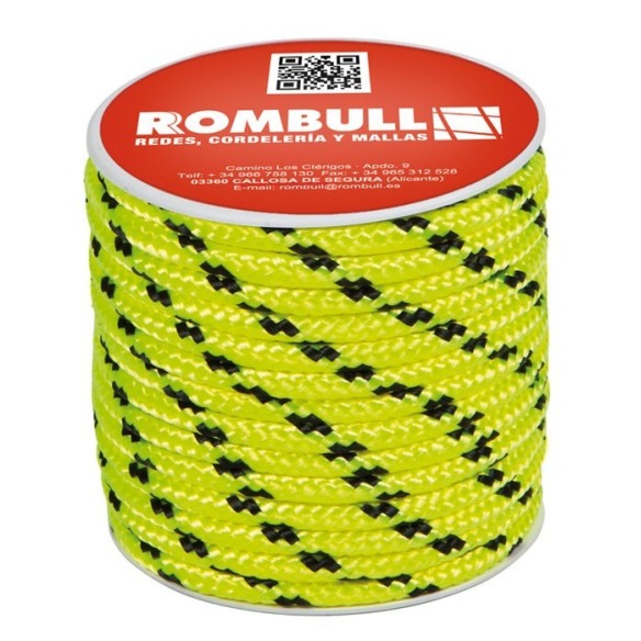 CUERDA PES TRENZADA CARRETE POLIESTER CON ALMA Ø 8 MM AMARILLO FLUOR 15 M