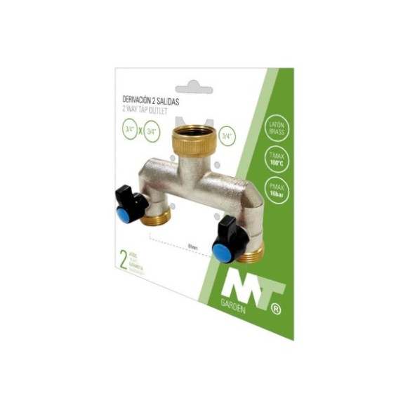 DERIVACIÓN GRIFO JARDÍN LATÓN 2 SALIDAS 3/4 H X 3/4 M