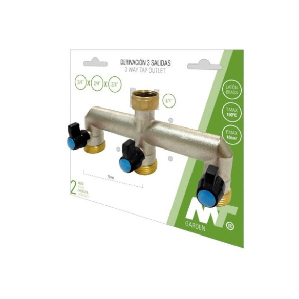 DERIVACIÓN GRIFO JARDÍN LATÓN 3 SALIDAS 3/4 H X 3/4