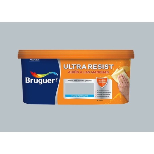 PINTURA PLASTICA INTERIOR BRUGUER ULTRARESIST 4L GRIS POLAR