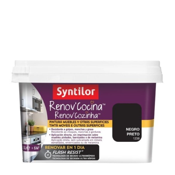 PINTURA AL AGUA SYNTILOR RENOV COCINAS 500 ML NEGRO SATINADO