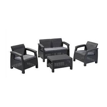 CONJUNTO KETER LOUNGE BAHAMAS RESINA INYECTADA RATAN MESITA 2 SILLONES Y 1 SILLON DOBLE ANTRACITA