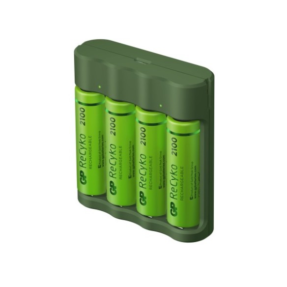 CARGADOR DE PILAS RECYKO DE 4 PILAS  AA O AAA (INCLUYE 4 PILAS AA DE 2100 mAh) CARGA POR USB