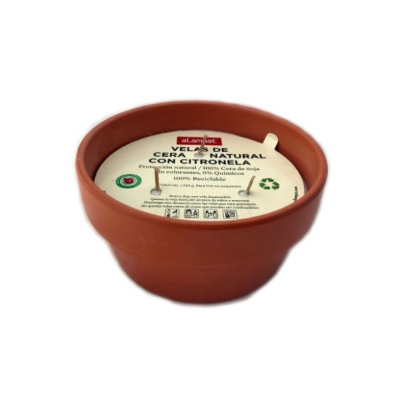 VELAS DE CERA NATURAL CON CITRONELA BASE TERRACOTA 17X8