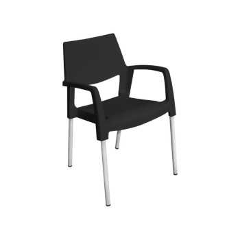 SILLÓN APILABLE  TECNOPOLÍMERO + FIBRA DE VIDRIO Y PATAS ALUMINIO NEGRO