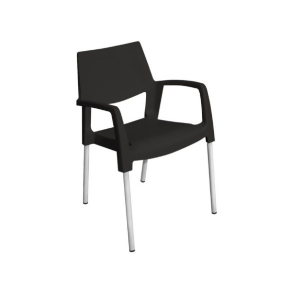 SILLÓN APILABLE  TECNOPOLÍMERO + FIBRA DE VIDRIO Y PATAS ALUMINIO NEGRO