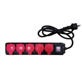 BASE MÚLTIPLE ANTIHUMEDAD 5 TOMAS ROJA CON TAPA IP54 SIMON BRICO