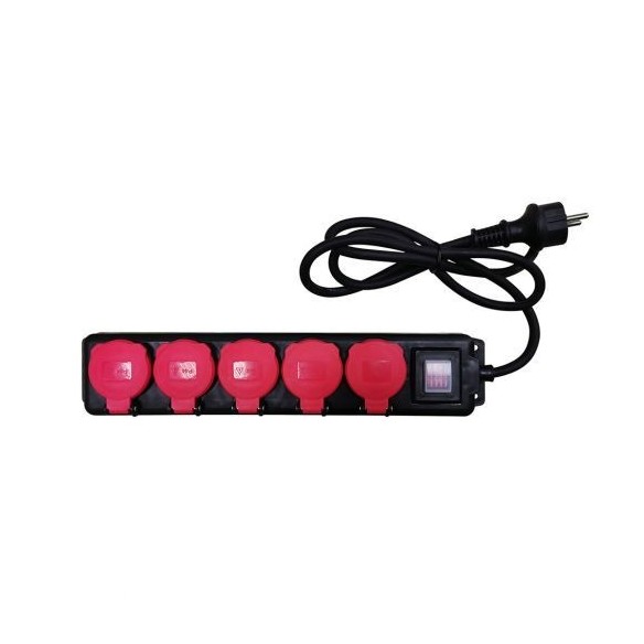 BASE MÚLTIPLE ANTIHUMEDAD 5 TOMAS ROJA CON TAPA IP54 SIMON BRICO